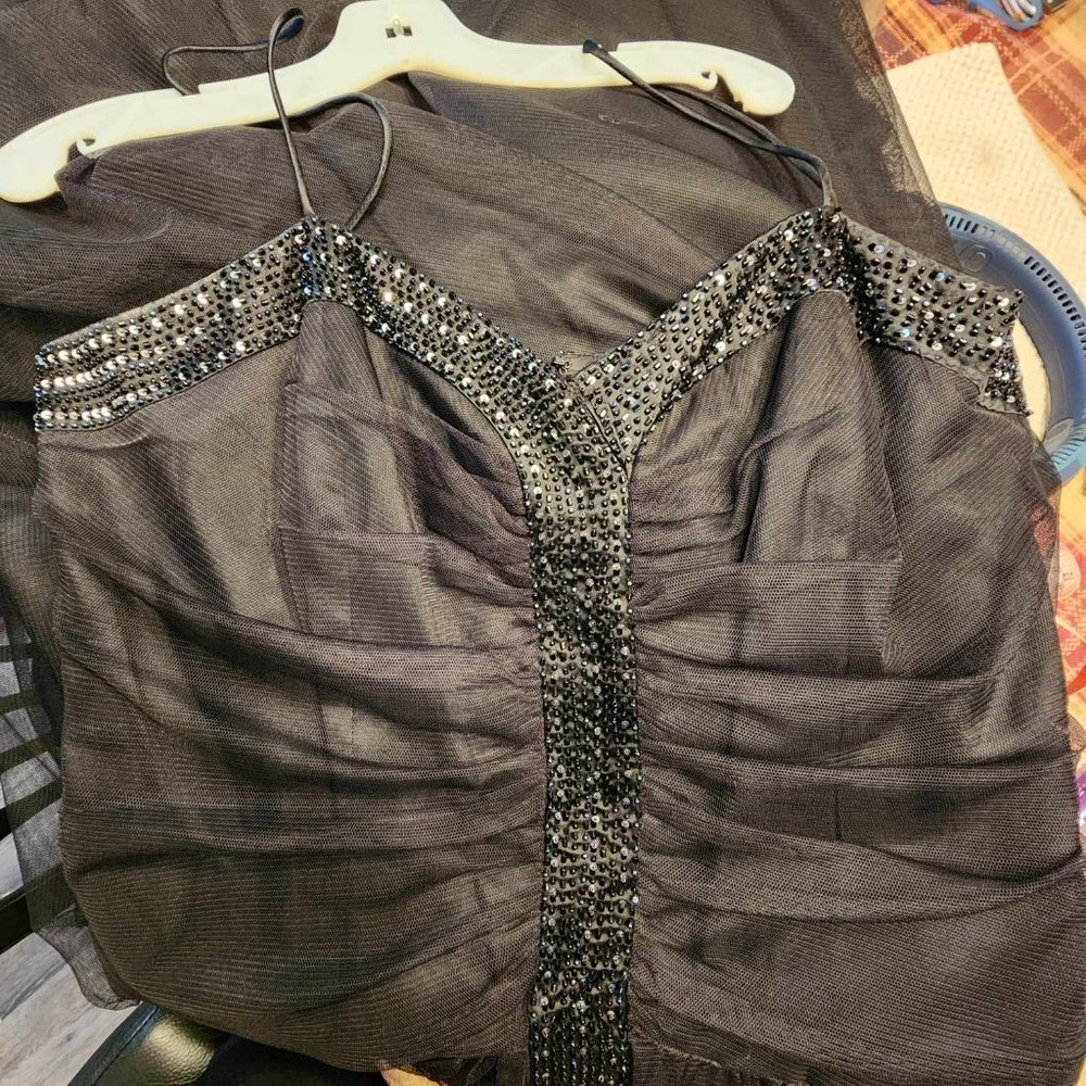 Black Midi Cocktail Dress with beading accents - Picture 8 of 9